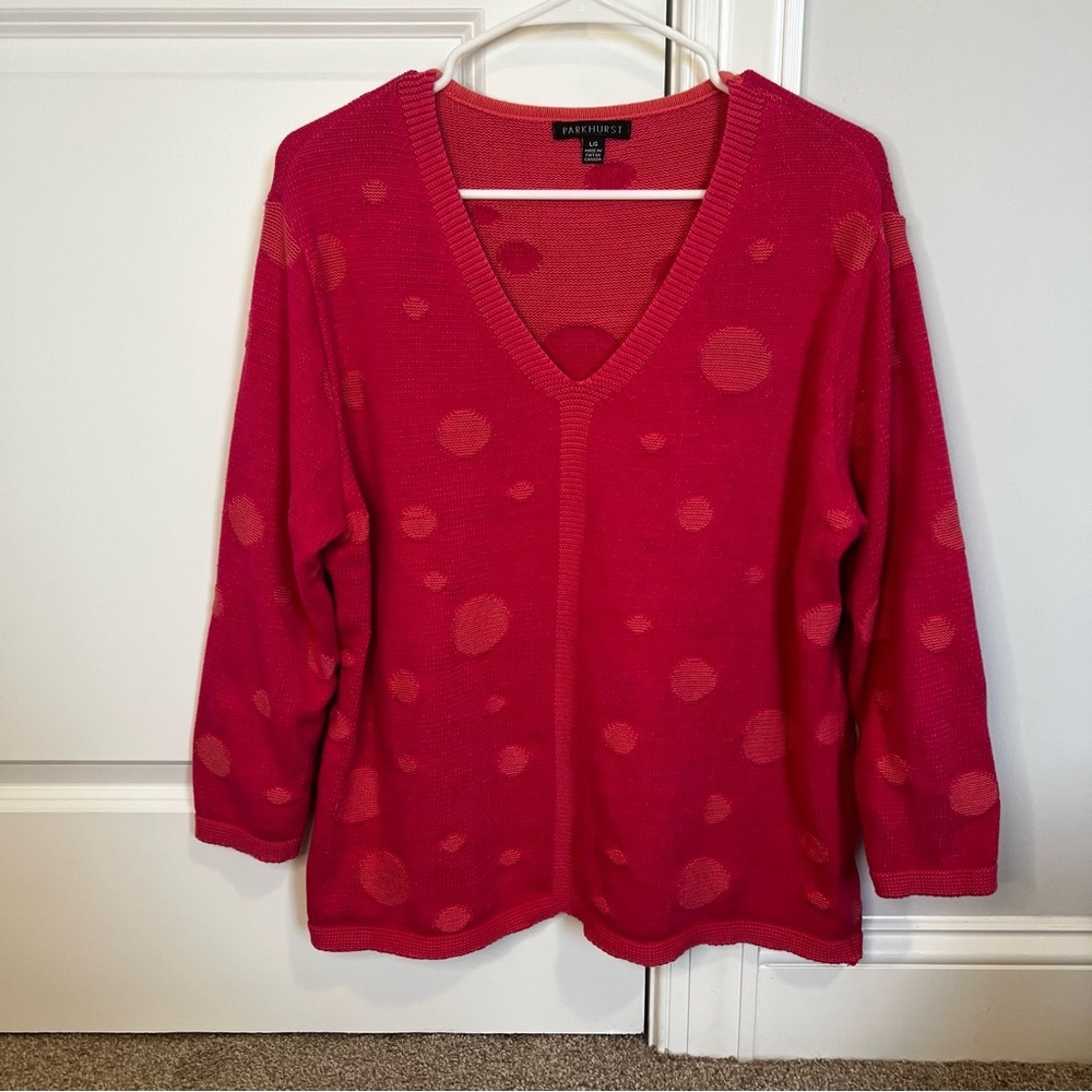 Park Hurst Women’s Size Large Knit Sweater Valentines Day 100 % Cotton Pink‎